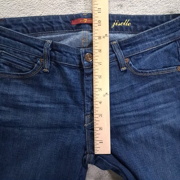 7 For All Mankind Jiselle Flare Jean Women 33x33, Tag 29 Dark Blue Distressed - Picture 9 of 13